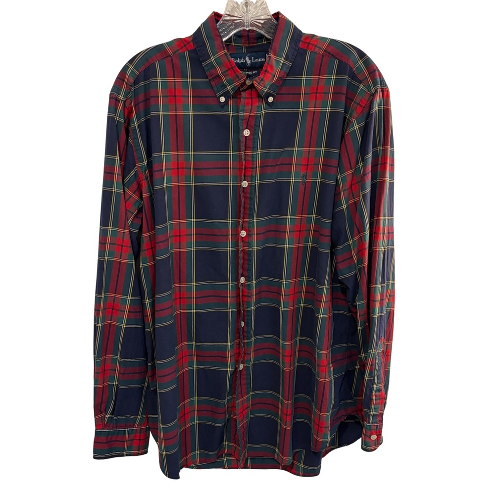 Ralph Lauren Button Down Mens L Red Black Plaid Classic Fit Cotton Long Sleeve - Picture 3 of 10
